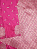 Banaras fancy saree pink color allover zari motifs & zari border with rich pallu and self blouse