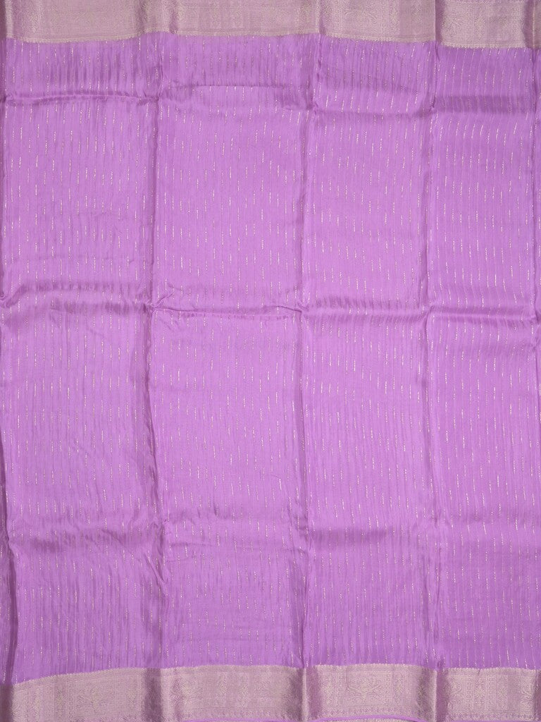 Organza fancy saree purple color allover weaves & zari border with short pallu and plain contrast blouse