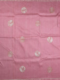 Jute tussar fancy saree in baby pink color allover prints with printed pallu and attached blouse