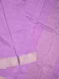Organza fancy saree purple color allover weaves & zari border with short pallu and plain contrast blouse