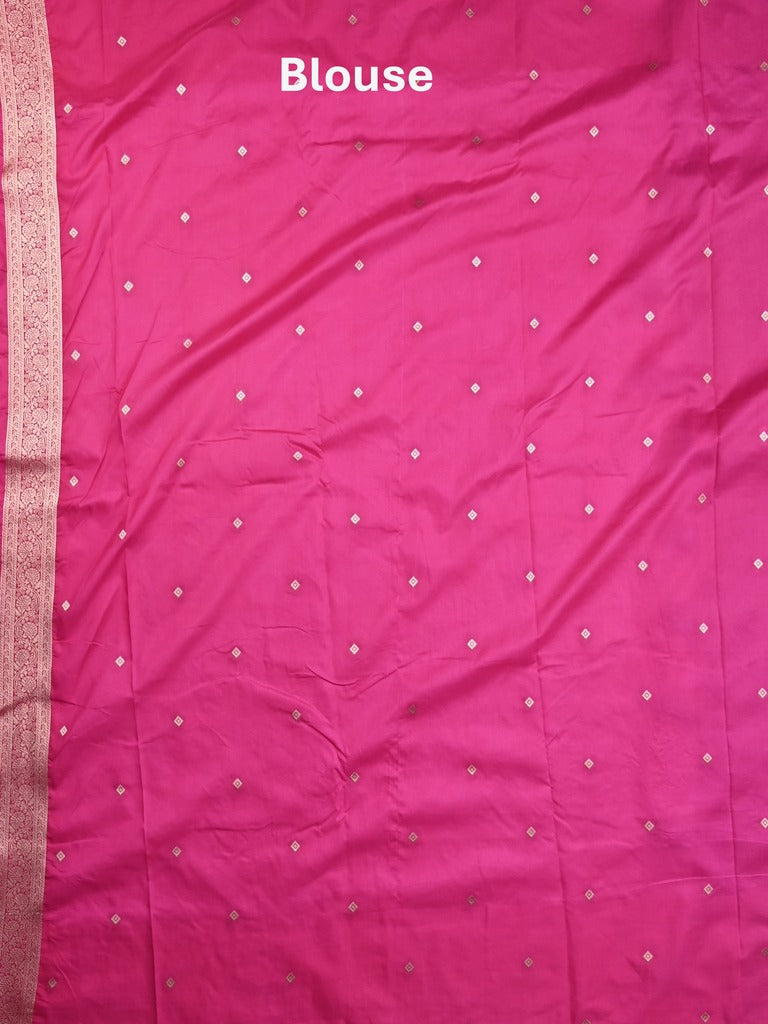 Banaras fancy saree pink color allover zari motifs & zari border with rich pallu and self blouse