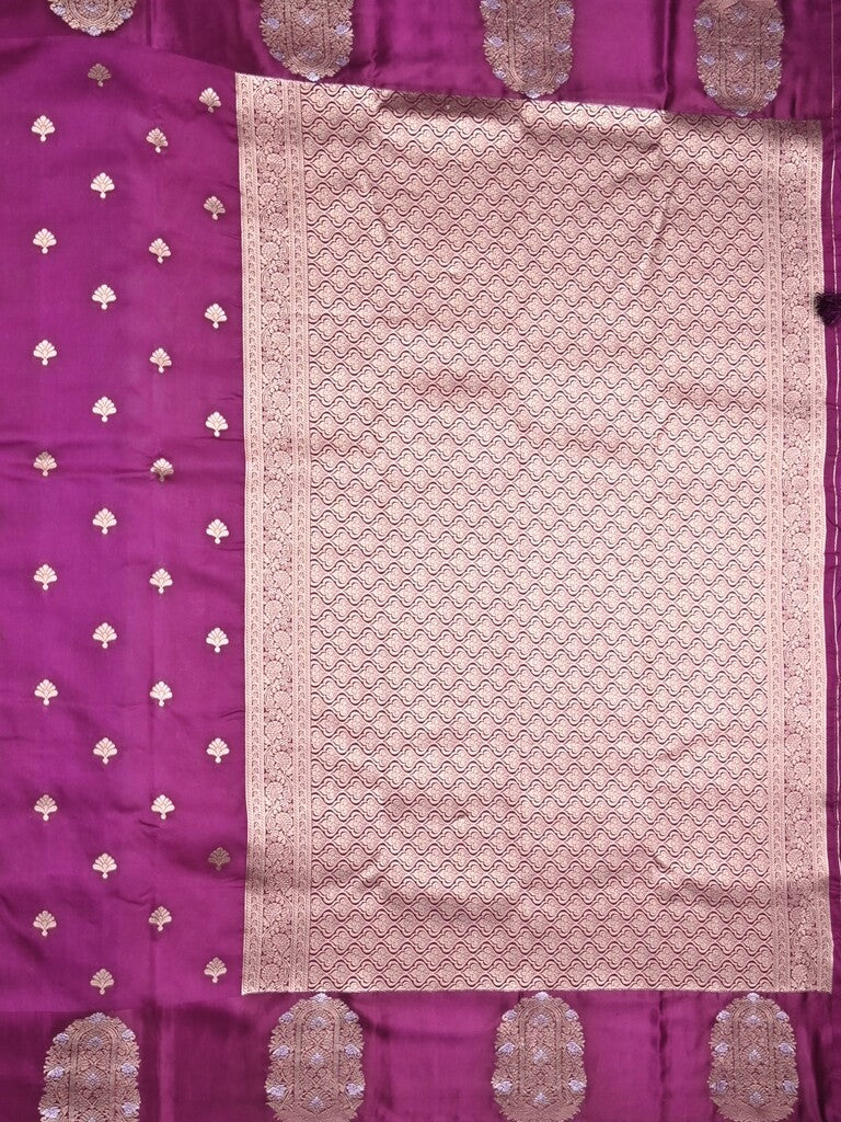 Banaras fancy saree violet color allover zari motifs & zari border with rich pallu and self blouse