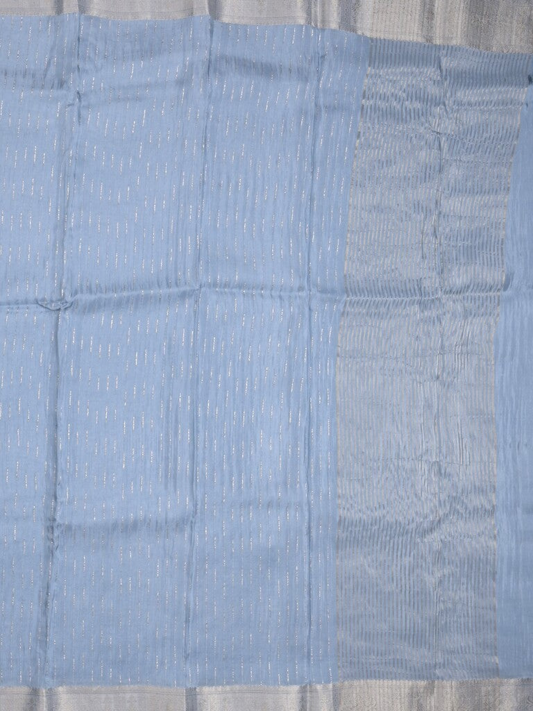 Organza fancy saree light blue color allover weaves & zari border with short pallu and plain contrast blouse