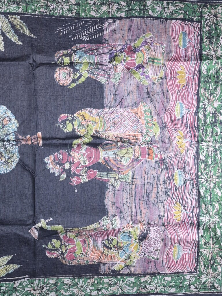 Jute tussar fancy saree in navy blue and pink color allover prints with printed pallu and attached blouse