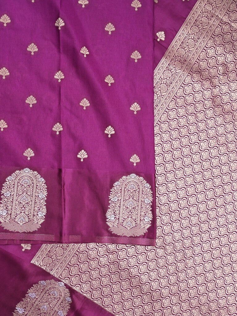 Banaras fancy saree violet color allover zari motifs & zari border with rich pallu and self blouse