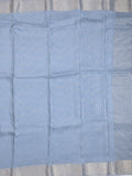 Organza fancy saree light blue color allover weaves & zari border with short pallu and plain contrast blouse