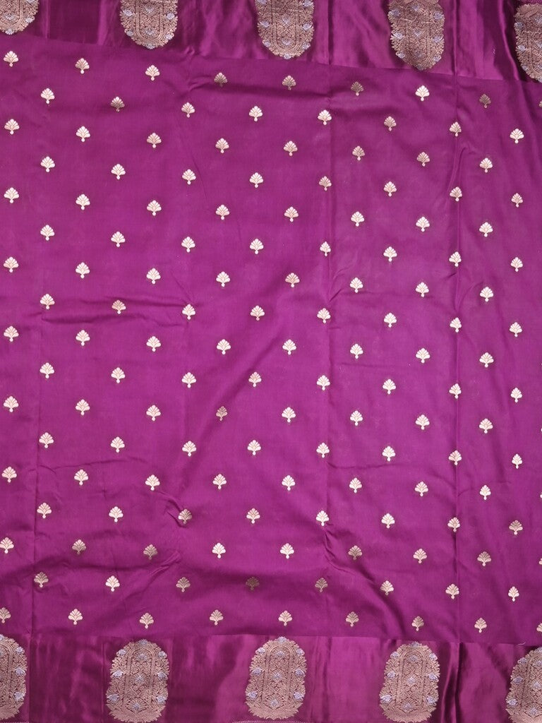 Banaras fancy saree violet color allover zari motifs & zari border with rich pallu and self blouse