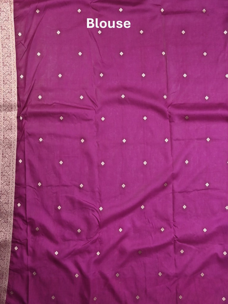 Banaras fancy saree violet color allover zari motifs & zari border with rich pallu and self blouse