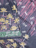 Jute tussar fancy saree in navy blue and pink color allover prints with printed pallu and attached blouse
