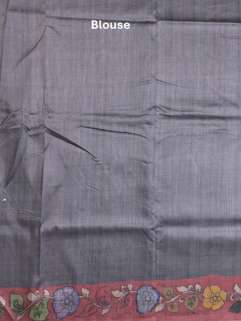 Jute tussar fancy saree in cream color allover prints with printed pallu and attached blouse