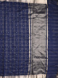 Chanderi fancy saree navy blue color allover checks, zari motifs & zari border with zari pallu and self blouse