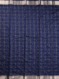 Chanderi fancy saree navy blue color allover checks, zari motifs & zari border with zari pallu and self blouse