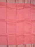 Organza fancy saree coral pink color allover weaves & zari border with short pallu and plain contrast blouse