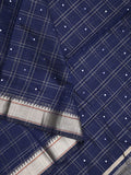 Chanderi fancy saree navy blue color allover checks, zari motifs & zari border with zari pallu and self blouse