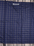 Chanderi fancy saree navy blue color allover checks, zari motifs & zari border with zari pallu and self blouse