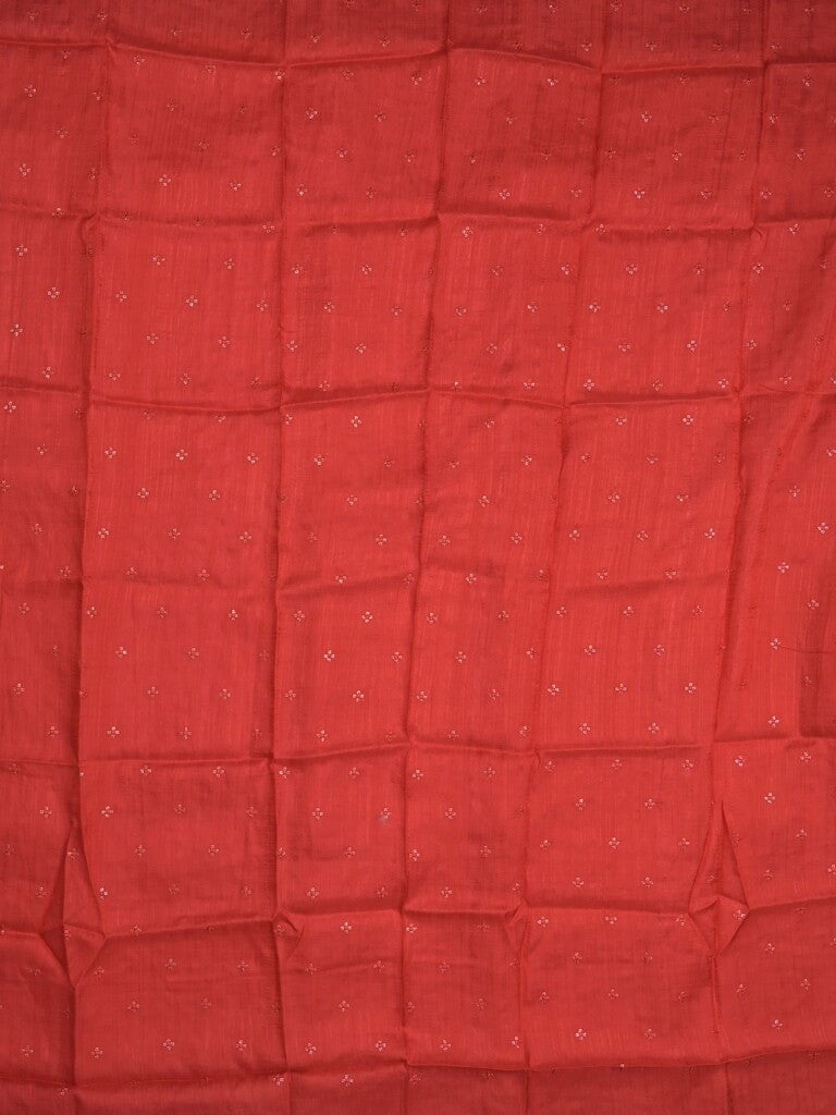 Organza fancy saree coral pink color allover weaves & zari border with short pallu and plain contrast blouse
