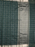 Chanderi fancy saree dark green color allover checks, zari motifs & zari border with zari pallu and self blouse