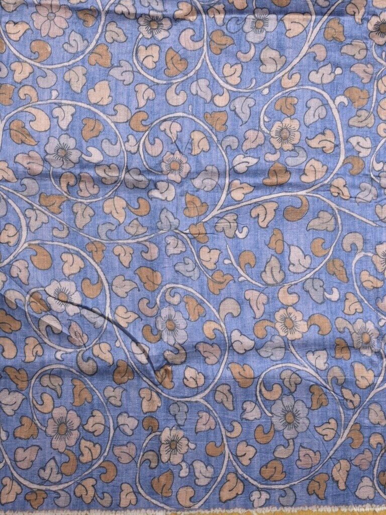 Jute tussar fancy saree in golden yellow color allover prints with printed pallu and attached blouse