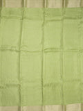 Organza fancy saree parrot green color allover weaves & zari border with short pallu and plain contrast blouse