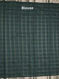 Chanderi fancy saree dark green color allover checks, zari motifs & zari border with zari pallu and self blouse