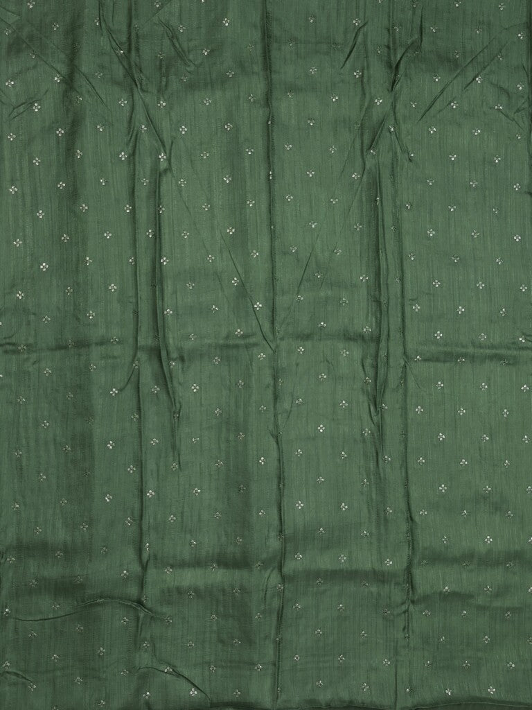 Organza fancy saree parrot green color allover weaves & zari border with short pallu and plain contrast blouse