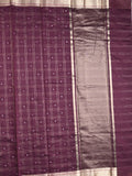 Chanderi fancy saree dark wine color allover checks, zari motifs & zari border with zari pallu and self blouse