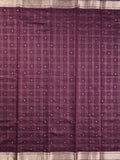 Chanderi fancy saree dark wine color allover checks, zari motifs & zari border with zari pallu and self blouse