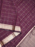 Chanderi fancy saree dark wine color allover checks, zari motifs & zari border with zari pallu and self blouse