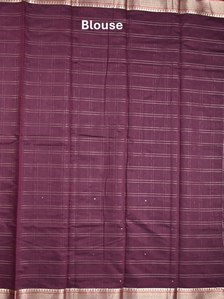 Chanderi fancy saree dark wine color allover checks, zari motifs & zari border with zari pallu and self blouse