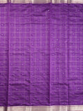 Chanderi fancy saree purple color allover checks, zari motifs & zari border with zari pallu and self blouse