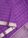 Chanderi fancy saree purple color allover checks, zari motifs & zari border with zari pallu and self blouse