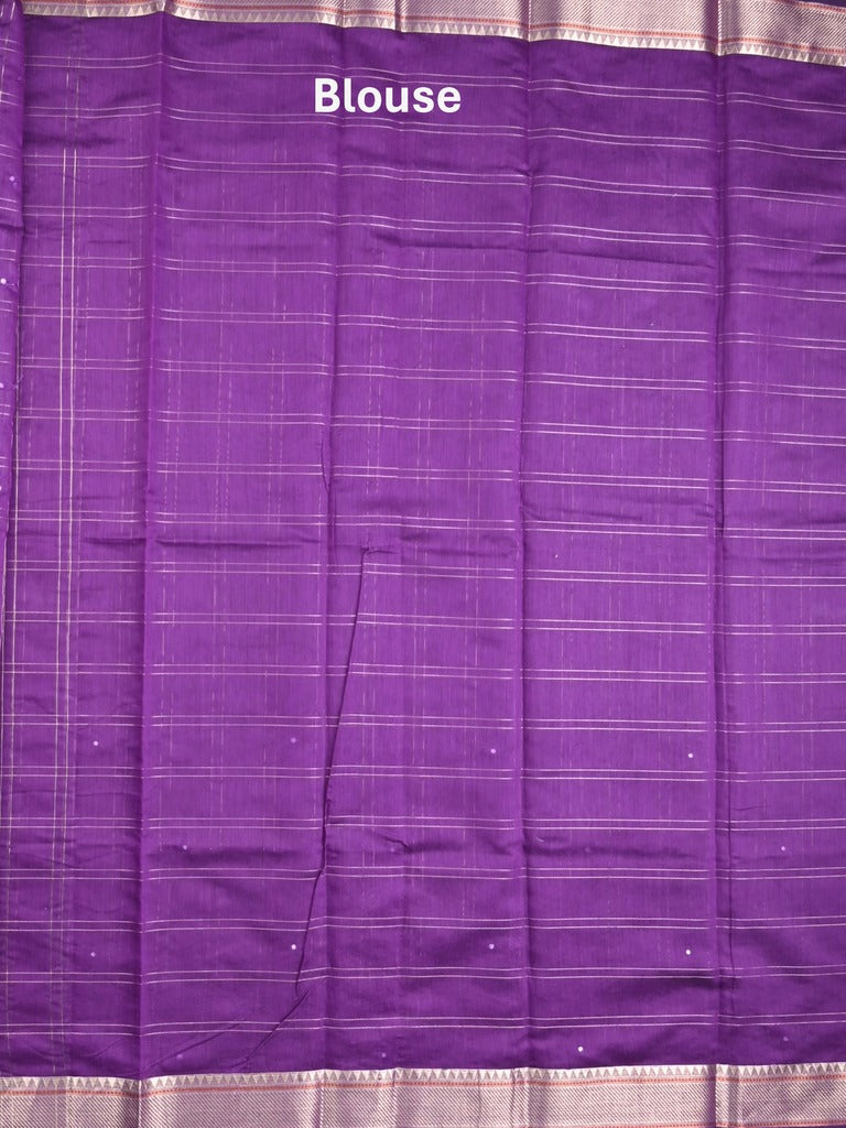Chanderi fancy saree purple color allover checks, zari motifs & zari border with zari pallu and self blouse