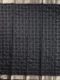 Chanderi fancy saree black color allover checks, zari motifs & zari border with zari pallu and self blouse