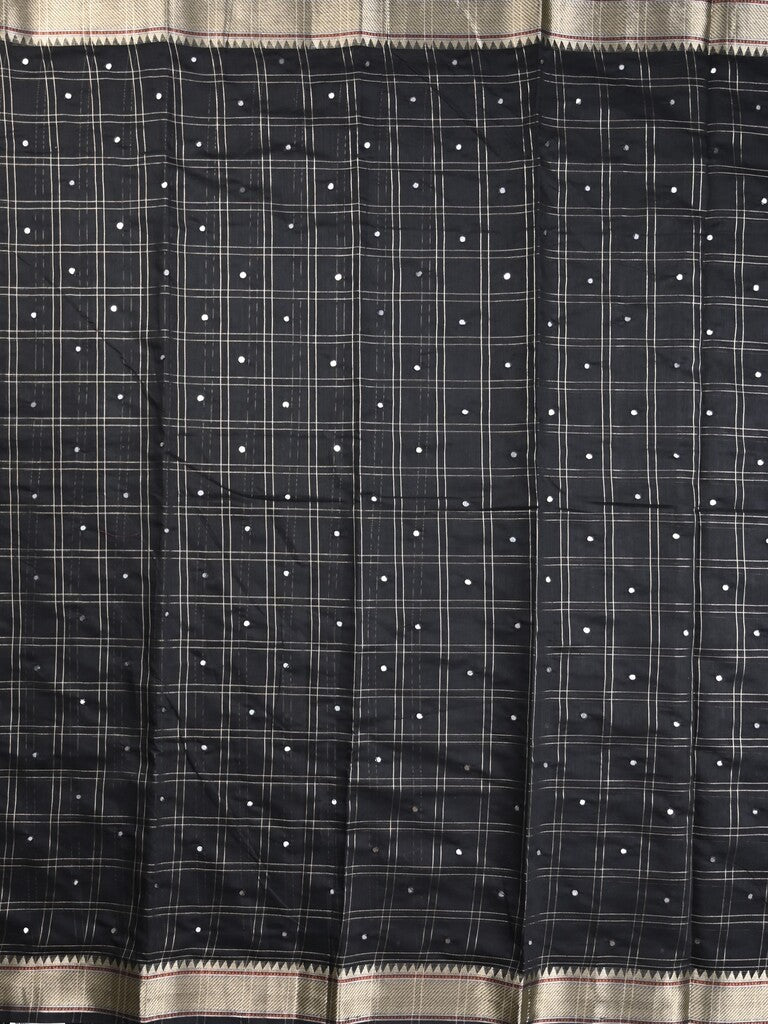 Chanderi fancy saree black color allover checks, zari motifs & zari border with zari pallu and self blouse