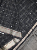 Chanderi fancy saree black color allover checks, zari motifs & zari border with zari pallu and self blouse
