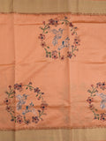 Tussar fancy saree in peach color allover prints, embroidery & zari border with short zari pallu and blouse