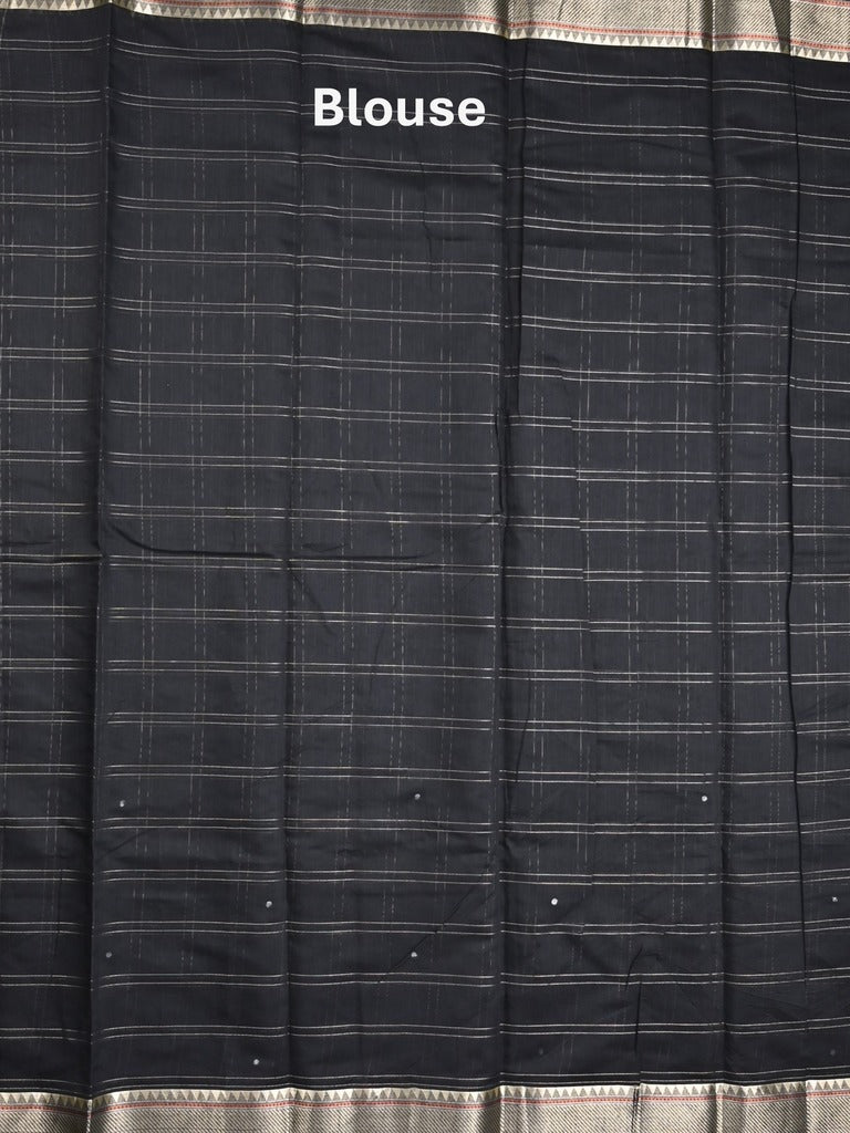 Chanderi fancy saree black color allover checks, zari motifs & zari border with zari pallu and self blouse