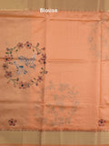Tussar fancy saree in peach color allover prints, embroidery & zari border with short zari pallu and blouse