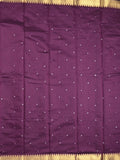 Chanderi fancy saree dark wine color allover zari motifs & zari border with zari pallu and plain blouse