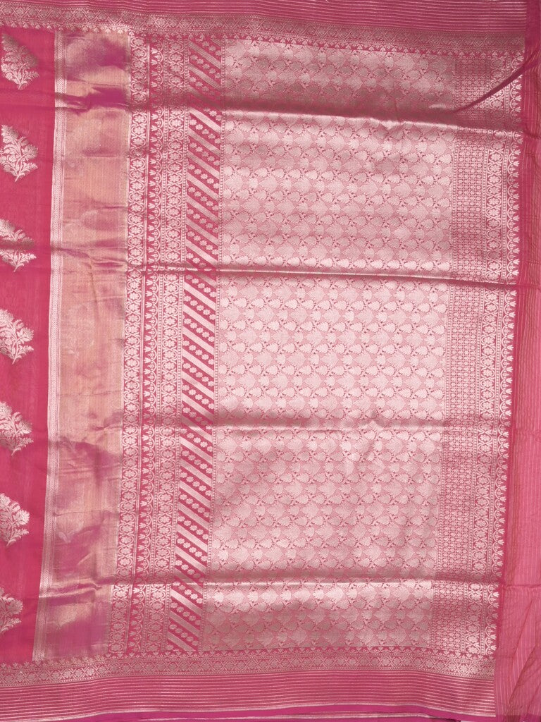 Pure organza fancy saree pink color allover zari weaves & zari border with rich pallu and contrast blouse