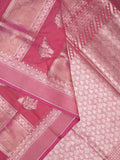 Pure organza fancy saree pink color allover zari weaves & zari border with rich pallu and contrast blouse