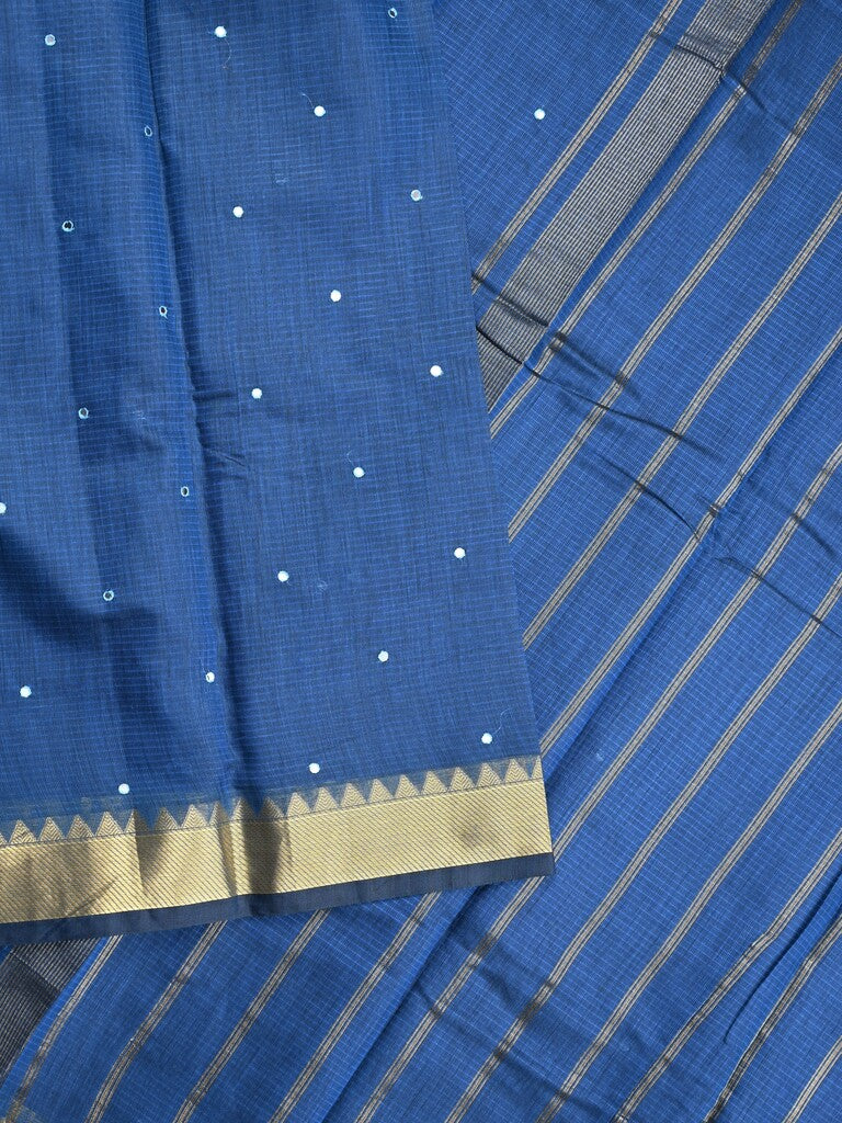 Chanderi fancy saree royal blue color allover zari motifs & zari border with zari pallu and plain blouse