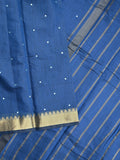Chanderi fancy saree royal blue color allover zari motifs & zari border with zari pallu and plain blouse