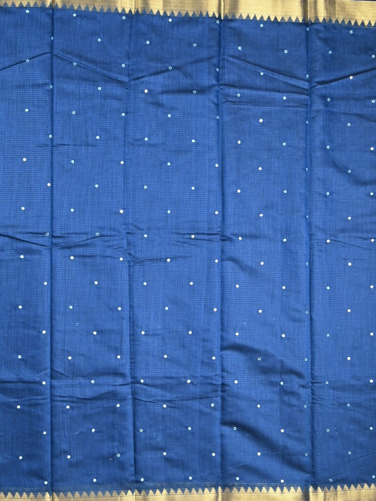 Chanderi fancy saree royal blue color allover zari motifs & zari border with zari pallu and plain blouse