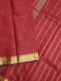Chanderi fancy saree maroon color allover zari motifs & zari border with zari pallu and plain blouse