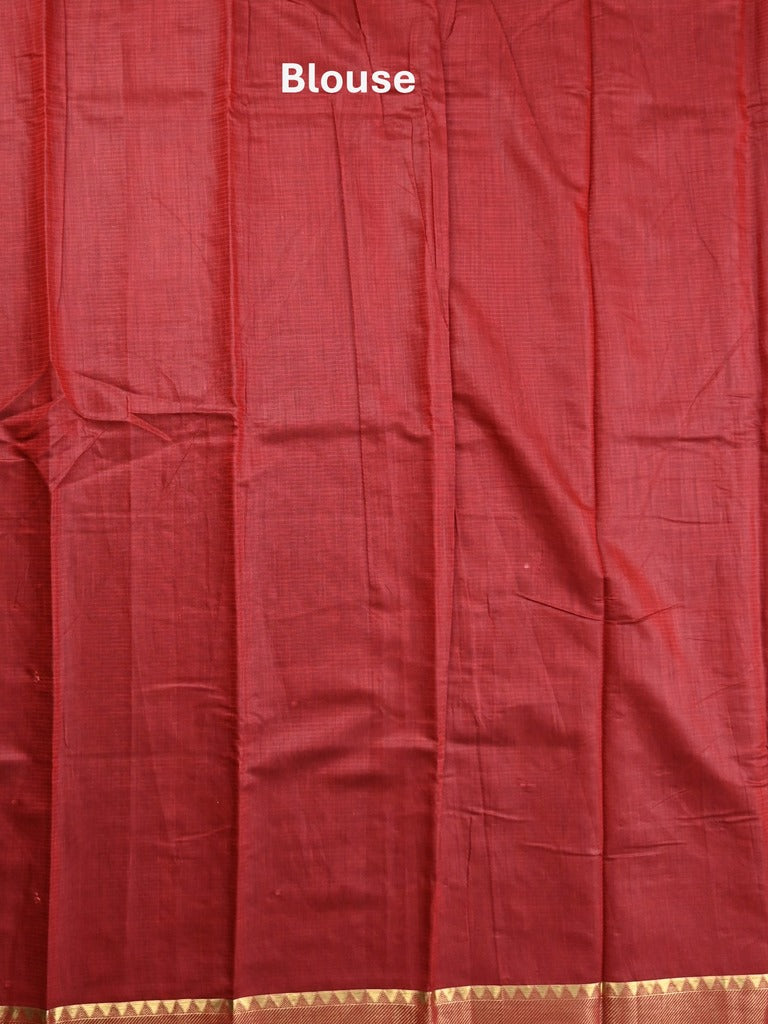 Chanderi fancy saree maroon color allover zari motifs & zari border with zari pallu and plain blouse