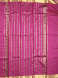 Chanderi fancy saree magenta color allover zari motifs & zari border with zari pallu and plain blouse