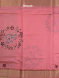 Tussar fancy saree in pink color allover prints, embroidery & zari border with short zari pallu and blouse