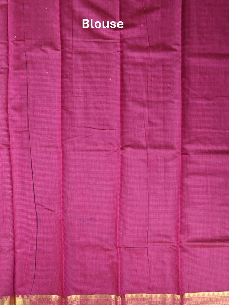 Chanderi fancy saree magenta color allover zari motifs & zari border with zari pallu and plain blouse