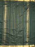 Chanderi fancy saree dark green color allover zari motifs & zari border with zari pallu and plain blouse
